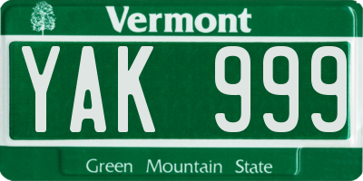 VT license plate YAK999