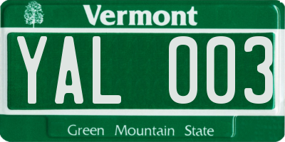 VT license plate YAL003