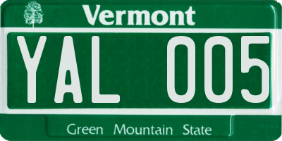 VT license plate YAL005