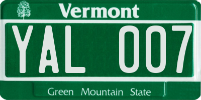 VT license plate YAL007