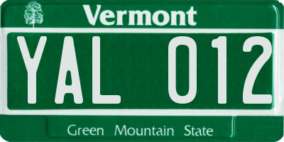 VT license plate YAL012