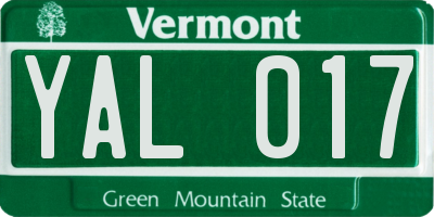 VT license plate YAL017