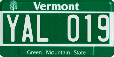 VT license plate YAL019