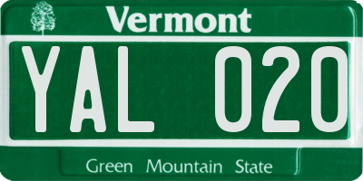 VT license plate YAL020