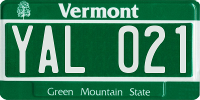 VT license plate YAL021