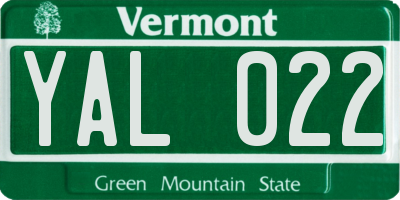 VT license plate YAL022
