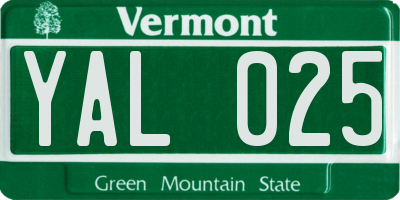 VT license plate YAL025