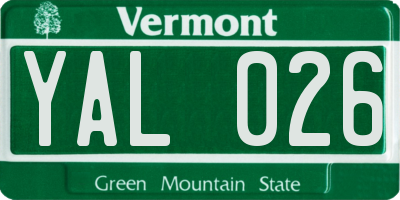 VT license plate YAL026