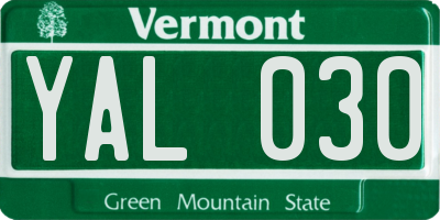 VT license plate YAL030