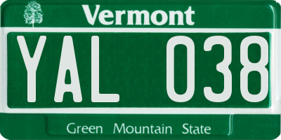 VT license plate YAL038