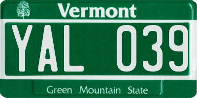 VT license plate YAL039