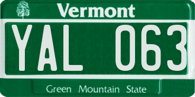 VT license plate YAL063