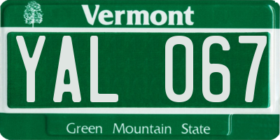 VT license plate YAL067