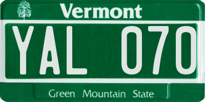 VT license plate YAL070