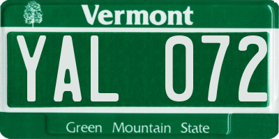 VT license plate YAL072