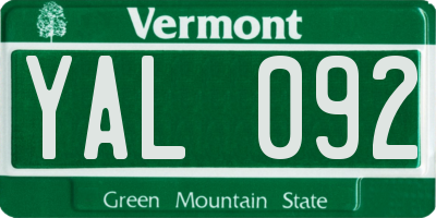 VT license plate YAL092