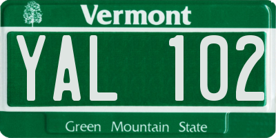 VT license plate YAL102