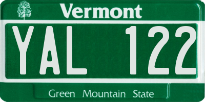 VT license plate YAL122