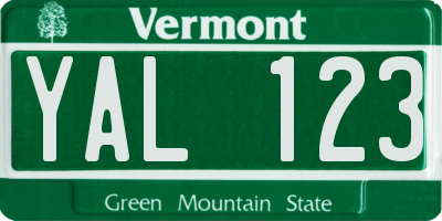 VT license plate YAL123