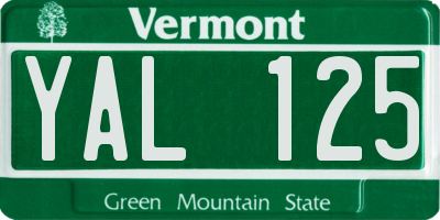 VT license plate YAL125