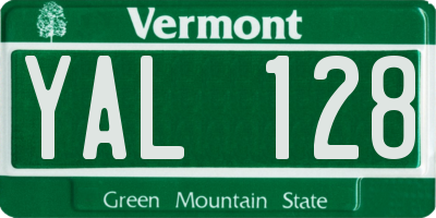 VT license plate YAL128