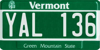 VT license plate YAL136