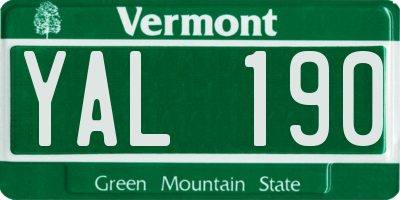 VT license plate YAL190