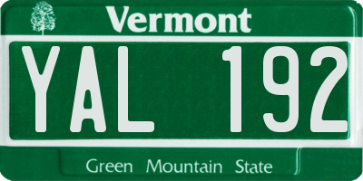 VT license plate YAL192