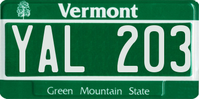 VT license plate YAL203