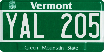 VT license plate YAL205