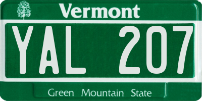 VT license plate YAL207