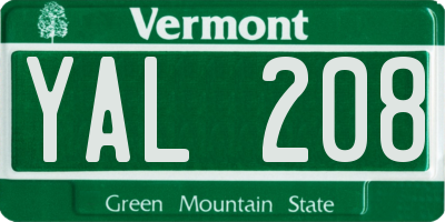 VT license plate YAL208
