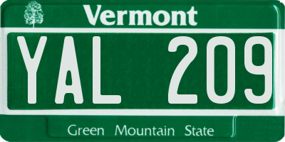VT license plate YAL209