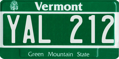 VT license plate YAL212
