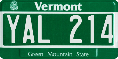 VT license plate YAL214