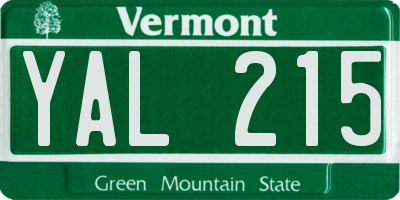 VT license plate YAL215