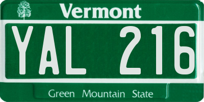 VT license plate YAL216