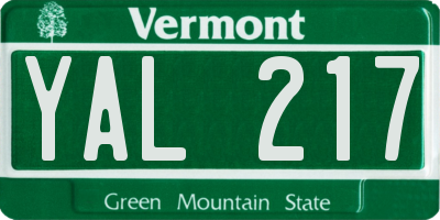 VT license plate YAL217