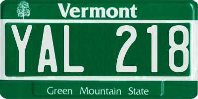 VT license plate YAL218