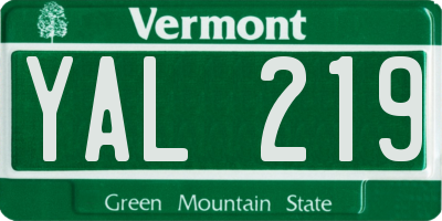 VT license plate YAL219