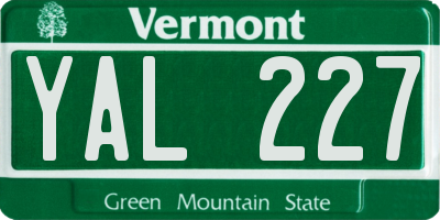 VT license plate YAL227
