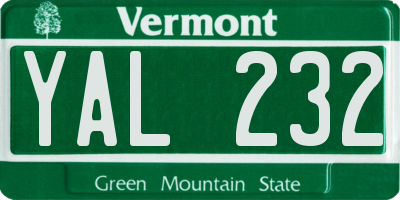 VT license plate YAL232