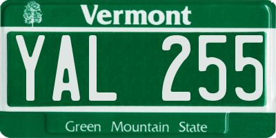 VT license plate YAL255