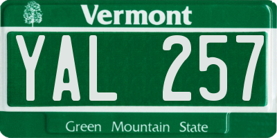 VT license plate YAL257