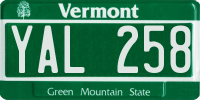 VT license plate YAL258