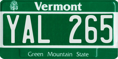 VT license plate YAL265