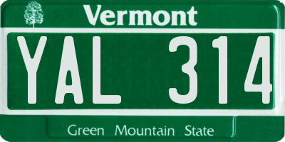 VT license plate YAL314