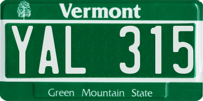VT license plate YAL315