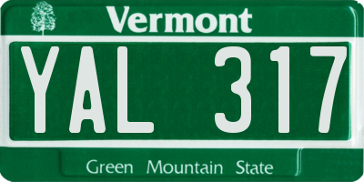 VT license plate YAL317