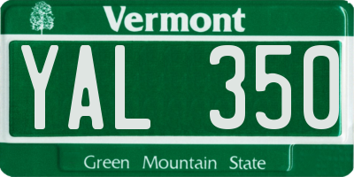 VT license plate YAL350